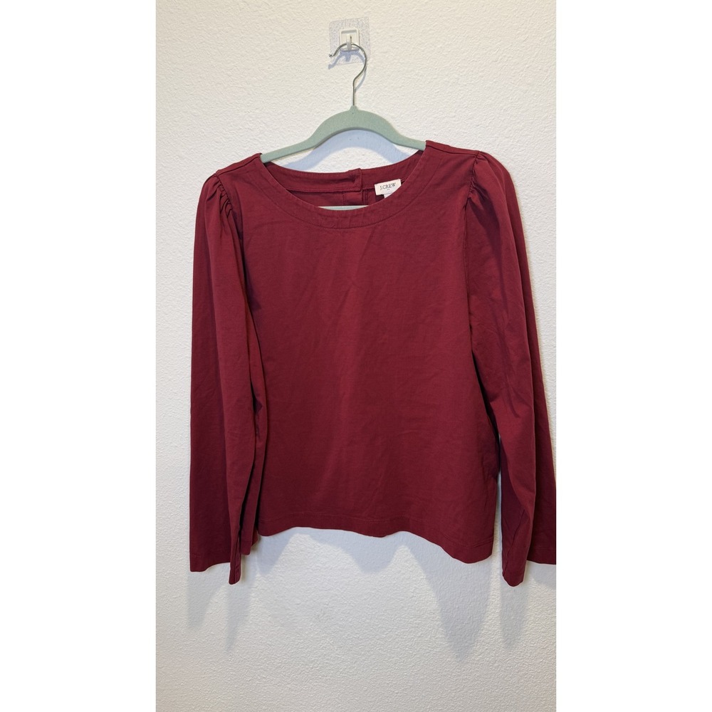 J.Crew Shirt Womens Large Red 100% Cotton Puff Sleeve Button Back Tee Top